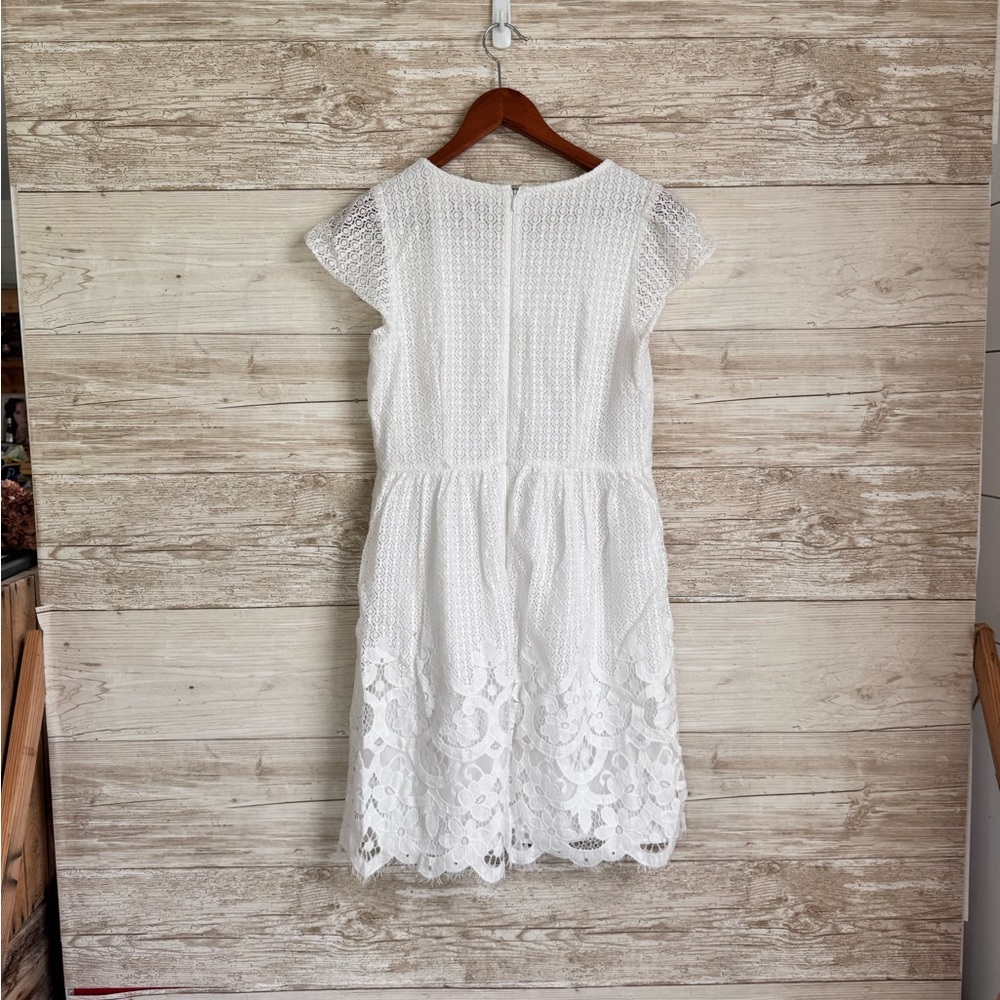 Loft White Lace Cap Sleeve Frilly Mini Dress Size 4 - Picture 6 of 10